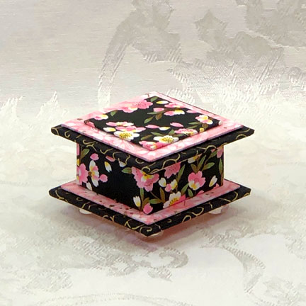 "Pink Blossoms on Black" Chiyogami Paper On 2"x2"x1" Short Box