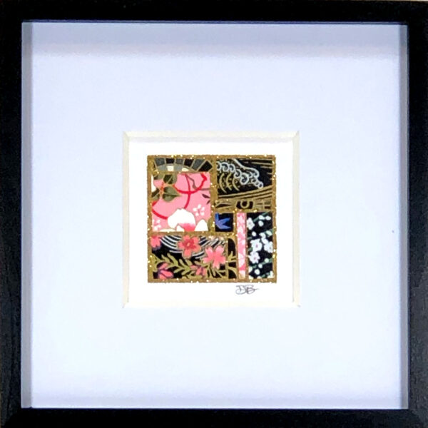 6"x6" Framed Matted Black & Pink Mosaic #04
