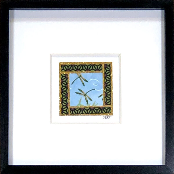 6"x6" Framed Matted Dragonfly Mosaic #01