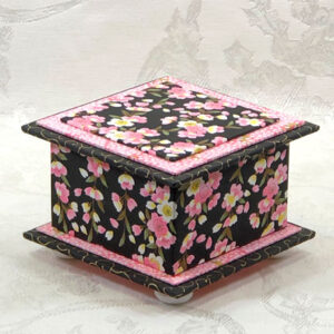 "Pink Flowers on Black" Chiyogami Paper On 3.5"x3.5" Box