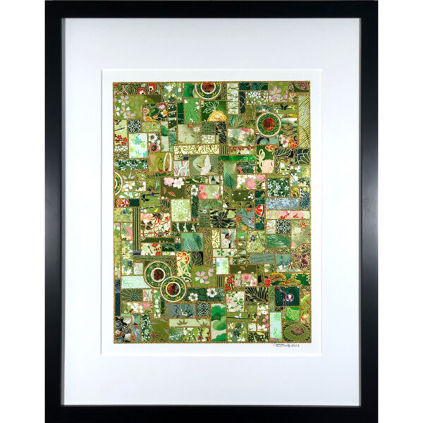 14"x18" Framed Matted "Greenfields" (Portrait) Washi Mosaic