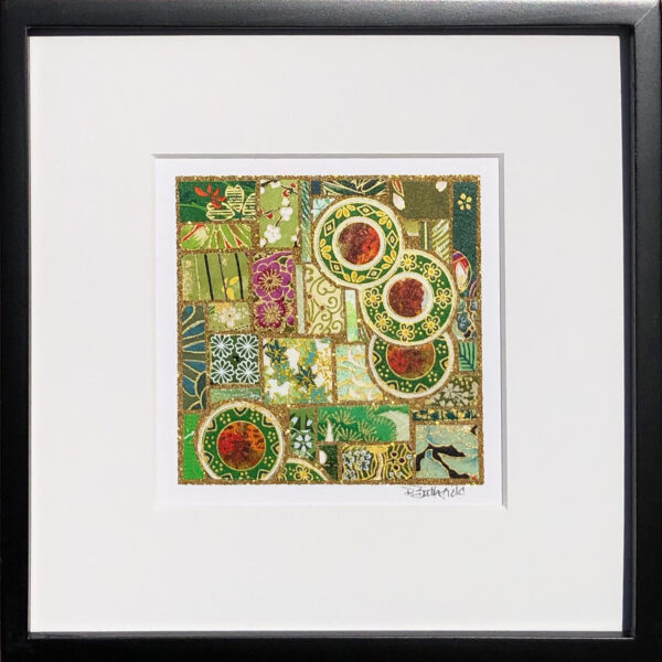 8"x8" Framed Matted Mixed Coins in Green Mosaic #01