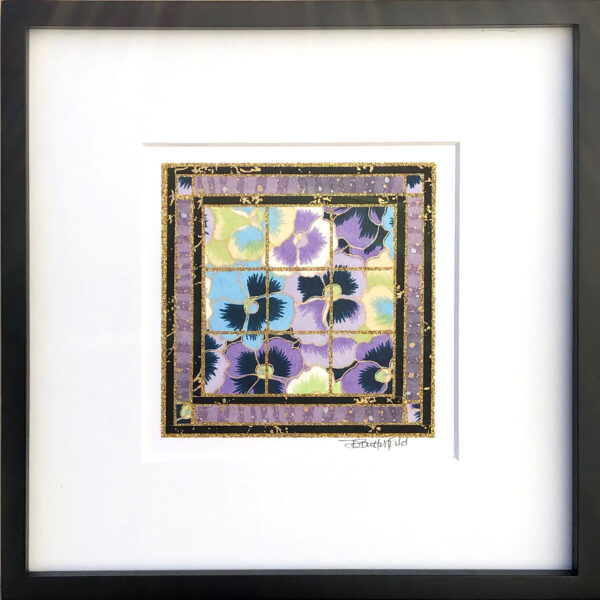 Framed Matted Purples and Greens Pansies