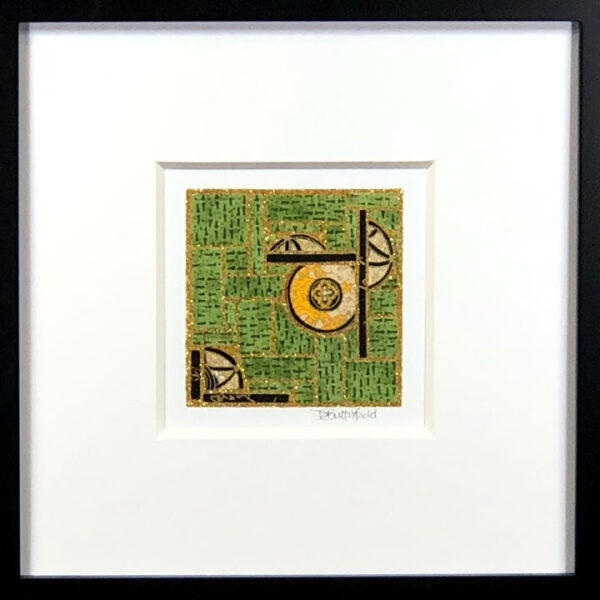 8"x8" Framed Matted 3"x3" Mosaic - Coins on Green
