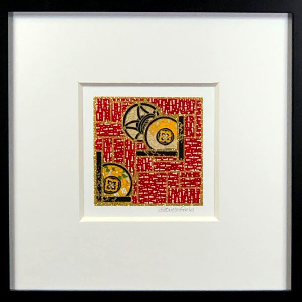 8"x8" Framed Matted 3"x3" Mosaic - Coins on Red