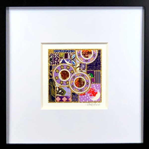 8"x8" Framed Matted 3"x3" Mosaic - Coins on Mixed Purples #01