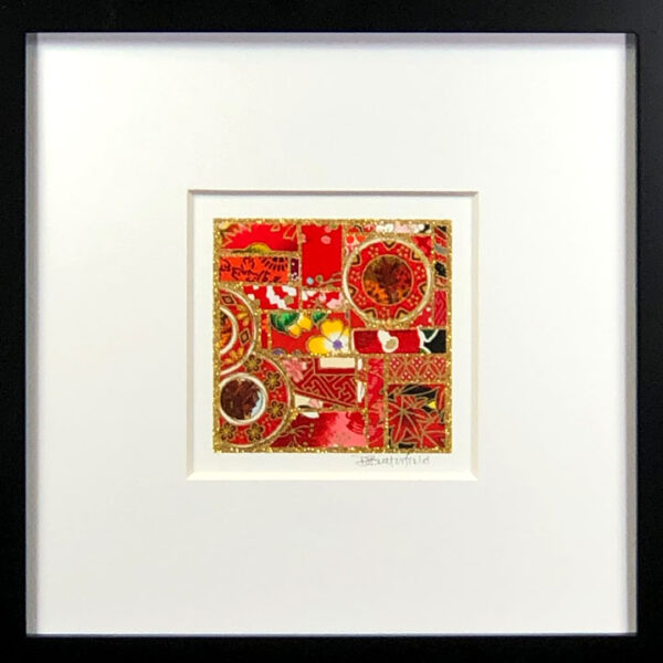 8"x8" Framed Matted 3"x3" Mosaic - Coins on Mixed Reds #01