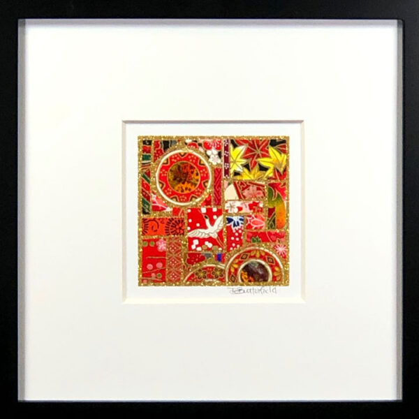 8"x8" Framed Matted 3"x3" Mosaic - Coins on Mixed Reds #02