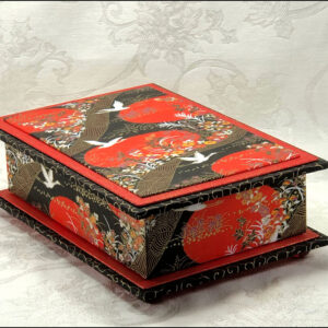 "Cranes On Red Moon" Washi Covered 8.5" x 5.5" Box