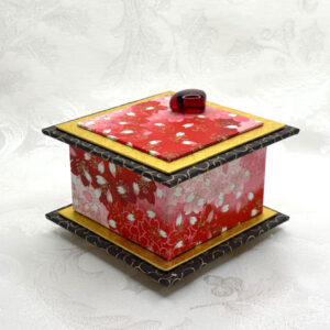 "Red Heart And Petals" Washi Covered 3.5" x 3.5" Box